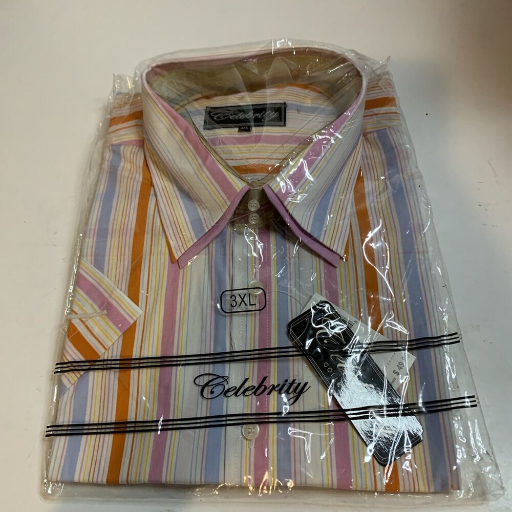 Celebrity Brand Mens 3XL 3 Color  White Pin Stripe Short Sleeve Button Shirt NEW